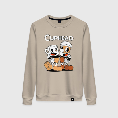 Женский свитшот хлопок Cuphead 2 чашечки, цвет миндальный