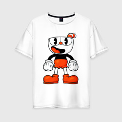 Женская футболка хлопок Oversize Cuphead красная чашечка