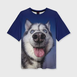 Женская футболка oversize 3D Хаски - Веселый собакен