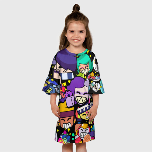 Детское платье 3D с принтом Brawl Значки особые на бойцов / Бравл Старс / Пины, вид сбоку #3