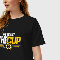 Женская футболка хлопок Oversize Boston Bruins we want the cup - фото 2