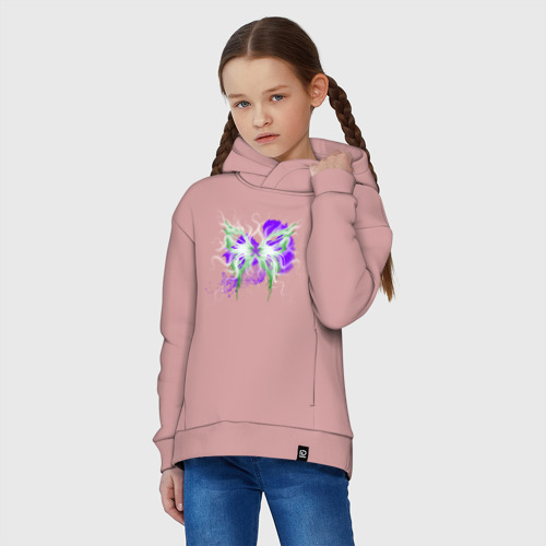 Детское худи Oversize хлопок Неоновая зелено-фиолетовая бабочка, цвет пыльно-розовый - фото 3