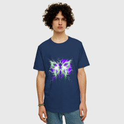 Мужская футболка хлопок Oversize Неоновая зелено-фиолетовая бабочка - фото 2