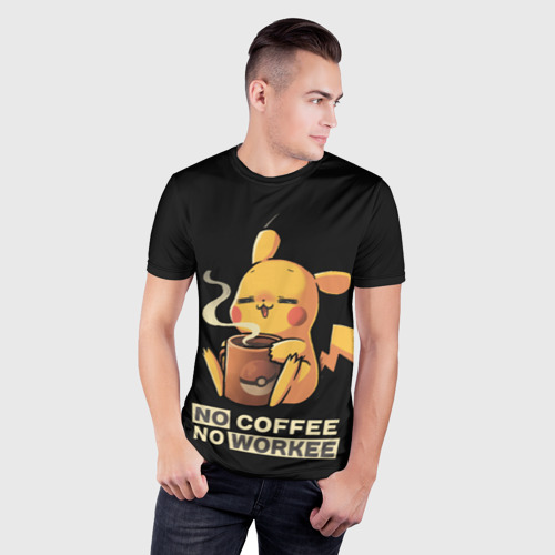 Мужская футболка 3D Slim Пикачу без кофе не работаем, цвет 3D печать - фото 3