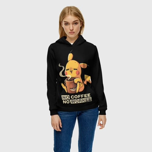 Женская толстовка 3D Пикачу без кофе не работаем - фото 3