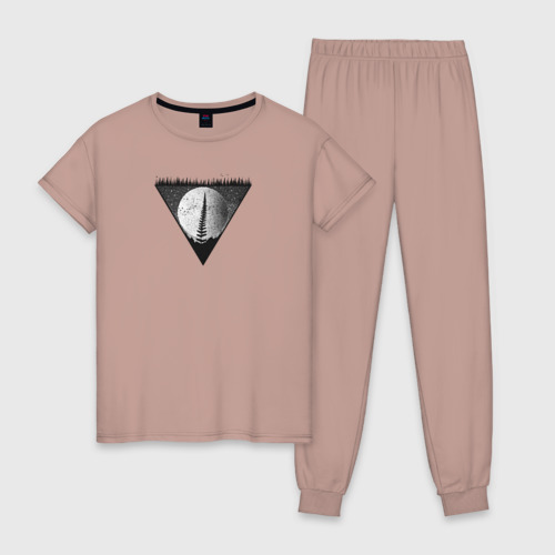 Женская пижама хлопок Папоротник и Космос, цвет пыльно-розовый