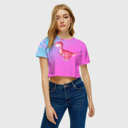 Женская футболка Crop-top 3D Розовый динозаврик - фото 2
