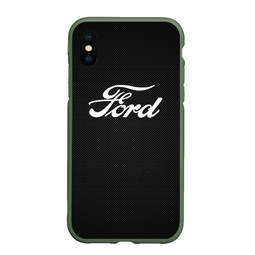 Чехол для iPhone XS Max матовый Ford Форд крбон, цвет темно-зеленый