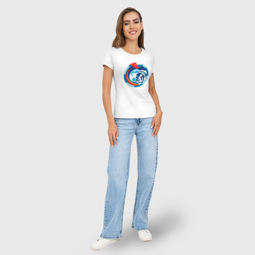 Женская футболка хлопок Slim Первый Космонавт Юрий Гагарин 1, цвет белый - фото 5