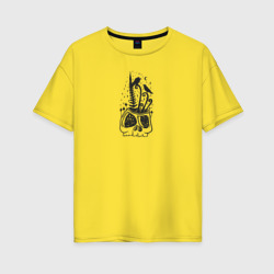 Женская футболка хлопок Oversize Череп, Папоротник и Вороны