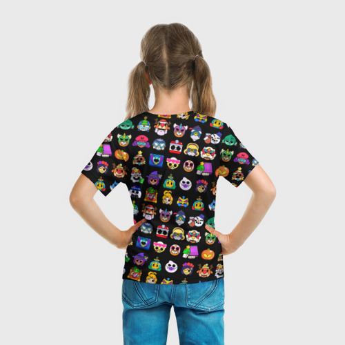 Детская футболка 3D с принтом Значки на скины Бравл Старс Brawl Черный Пины, вид сзади #2