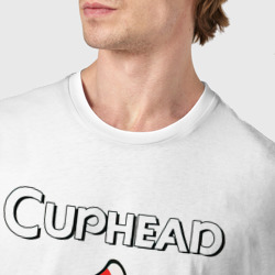 Футболка с принтом Cuphead веселые чашечки для мужчины, вид на модели спереди №4. Цвет основы: белый