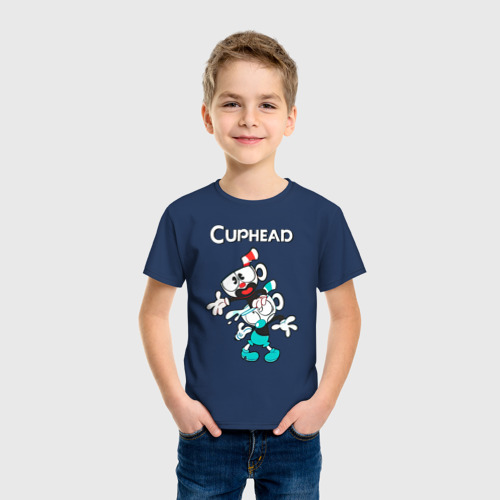 Детская футболка хлопок Cuphead веселые чашечки, цвет темно-синий - фото 3