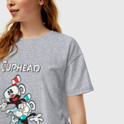 Женская футболка хлопок Oversize Cuphead веселые чашечки - фото 2