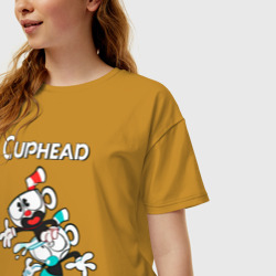 Женская футболка хлопок Oversize Cuphead веселые чашечки - фото 2