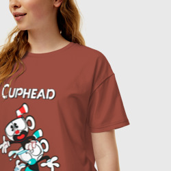 Женская футболка хлопок Oversize Cuphead веселые чашечки - фото 2