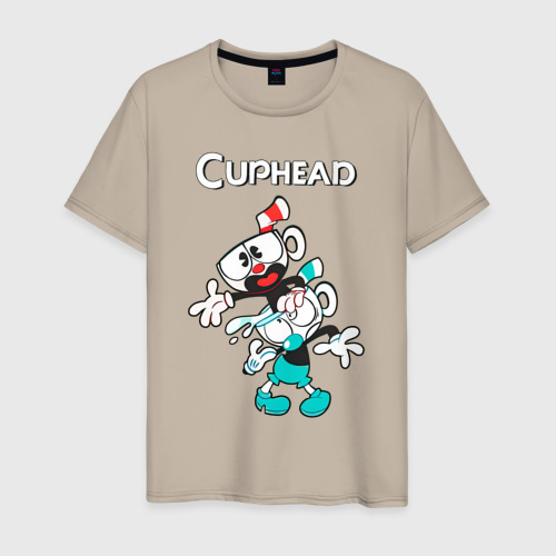 Мужская футболка хлопок Cuphead веселые чашечки, цвет миндальный