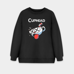 Женский свитшот oversize без начеса хлопок Cuphead разбитая чашечка
