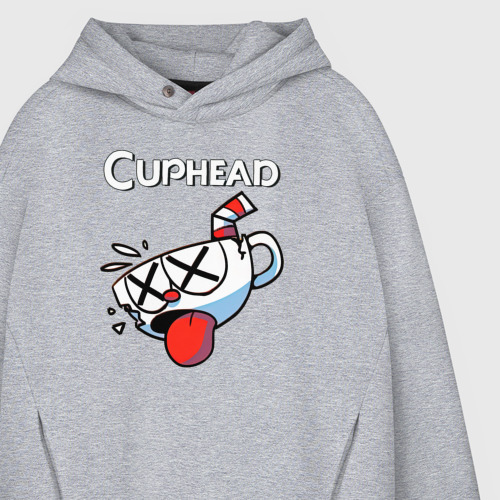 Мужское худи Oversize хлопок Cuphead разбитая чашечка, цвет меланж - фото 4