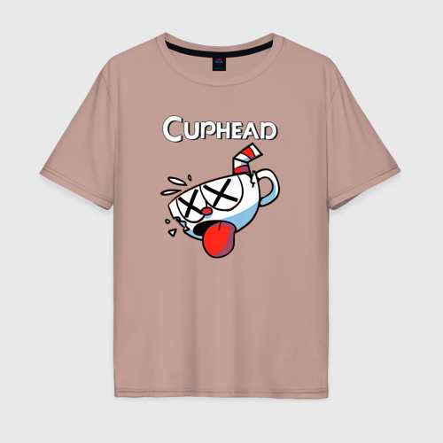 Мужская футболка хлопок Oversize с принтом Cuphead разбитая чашечка, вид спереди #2