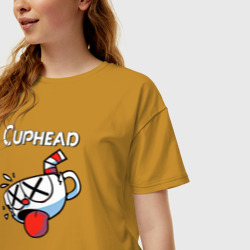 Женская футболка хлопок Oversize Cuphead разбитая чашечка - фото 2