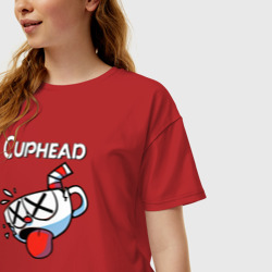 Женская футболка хлопок Oversize Cuphead разбитая чашечка - фото 2