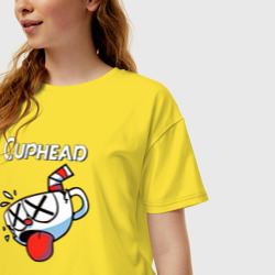 Женская футболка хлопок Oversize Cuphead разбитая чашечка - фото 2