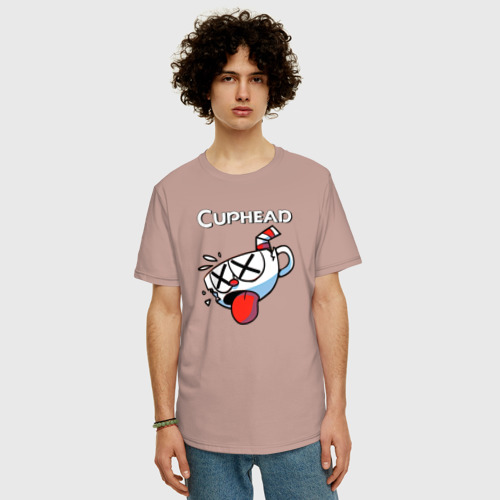 Мужская футболка хлопок Oversize с принтом Cuphead разбитая чашечка, фото на моделе #1