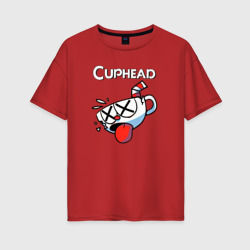 Женская футболка хлопок Oversize Cuphead разбитая чашечка