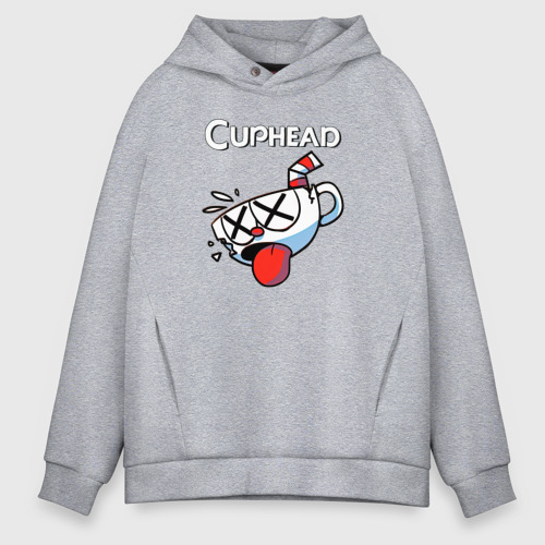 Мужское худи Oversize хлопок Cuphead разбитая чашечка, цвет меланж