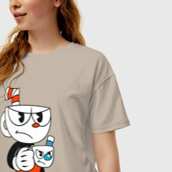 Женская футболка хлопок Oversize Cuphead чашечка с чашечкой - фото 2