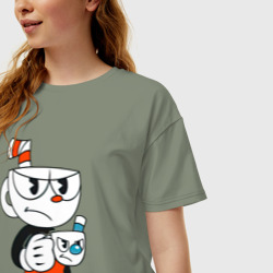 Женская футболка хлопок Oversize Cuphead чашечка с чашечкой - фото 2