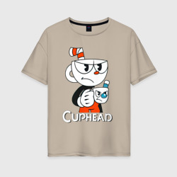 Женская футболка хлопок Oversize Cuphead чашечка с чашечкой