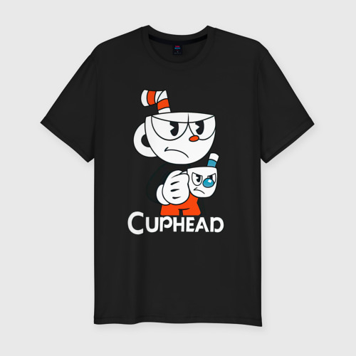 Мужская футболка хлопок Slim Cuphead чашечка с чашечкой, цвет черный