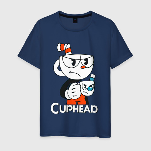 Мужская футболка хлопок Cuphead чашечка с чашечкой, цвет темно-синий