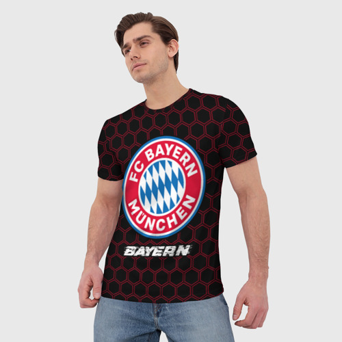 Мужская футболка 3D с принтом БАВАРИЯ | Bayern + Соты, фото на моделе #1
