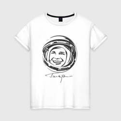 Женская футболка хлопок Юрий Гагарин День Космонавтики