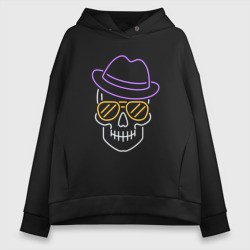 Женское худи Oversize хлопок Череп в шляпе Неон