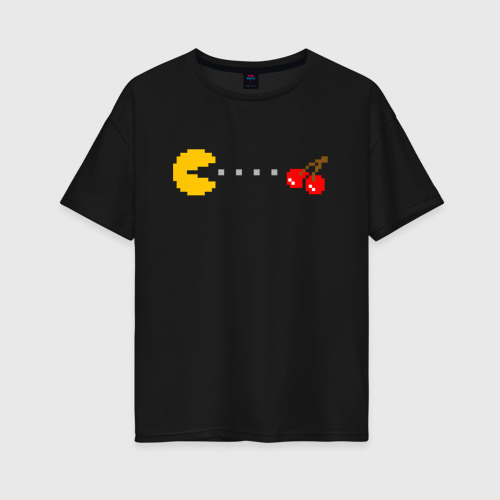 Женская футболка хлопок Oversize Pac-man 8-bit, цвет черный