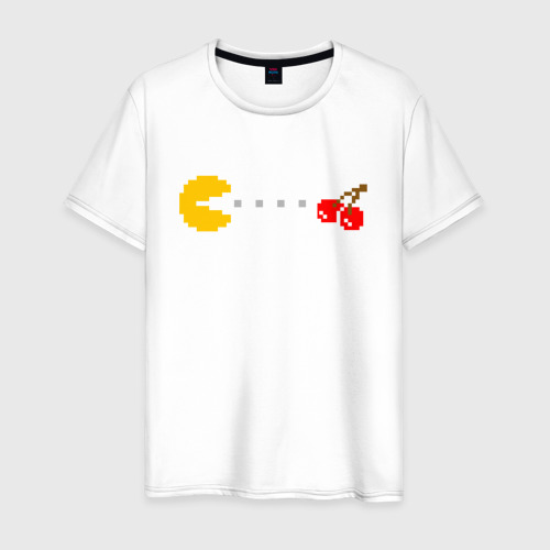 Мужская футболка из хлопка с принтом Pac-man 8-bit, вид спереди №1
