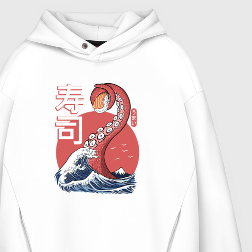 Мужское худи Oversize хлопок Kraken Kawaii Sushi, цвет белый - фото 4