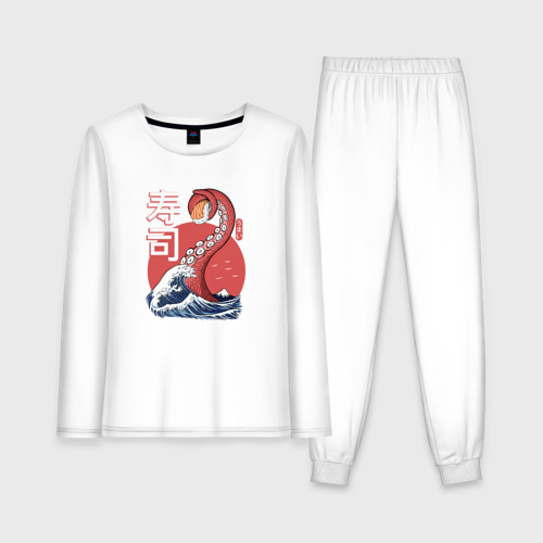 Женская пижама с лонгсливом хлопок Kraken Kawaii Sushi, цвет белый