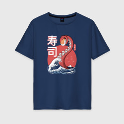 Женская футболка хлопок Oversize Kraken Kawaii Sushi