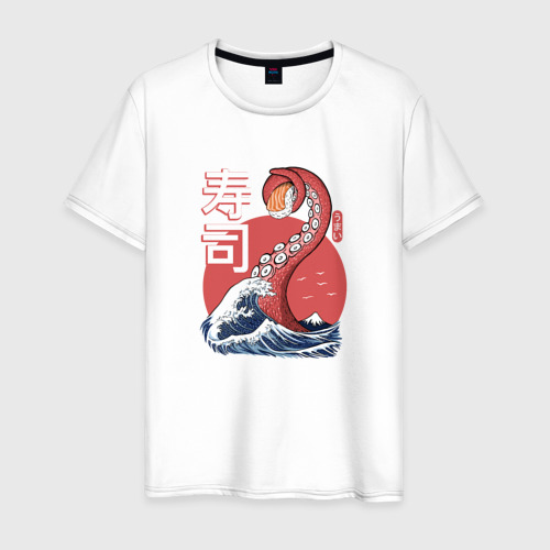 Мужская футболка из хлопка с принтом Kraken Kawaii Sushi, вид спереди №1