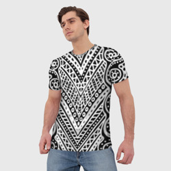 Мужская футболка 3D Абстракция черно-белая. Волны, полосы, вензеля. Монохромный узор - фото 2