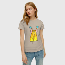 Женская футболка хлопок Птички тащат слона за уши - фото 2