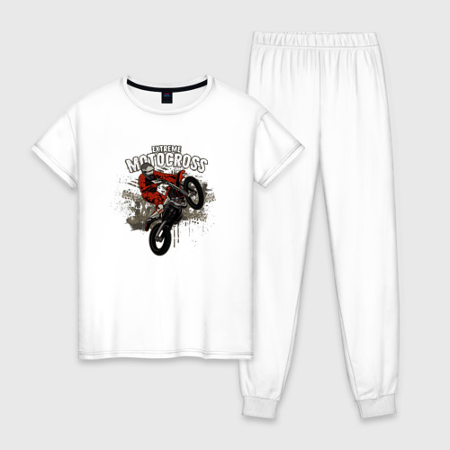 Женская пижама хлопок с принтом Extreme Motocross, вид спереди #2