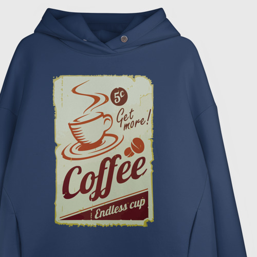 Женское худи Oversize хлопок Coffee Cup Retro, цвет темно-синий - фото 3