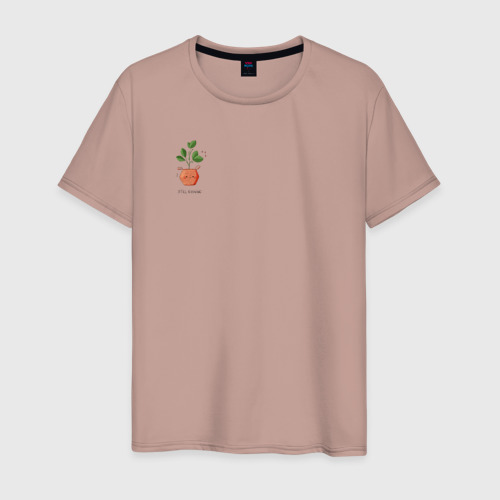 Мужская футболка хлопок Зеленое растение, цвет пыльно-розовый