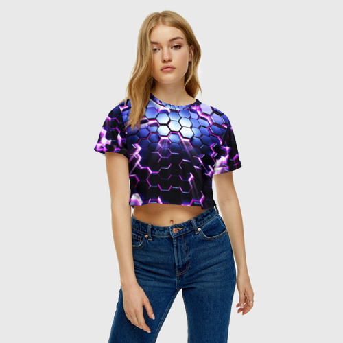 Женская футболка Crop-top 3D Соты - 3d, цвет 3D печать - фото 3